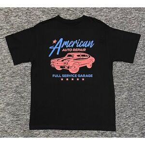 MiKEN Mens Large Black American Auto Repair Muscle Car Retro Graphic Shirt NWOT